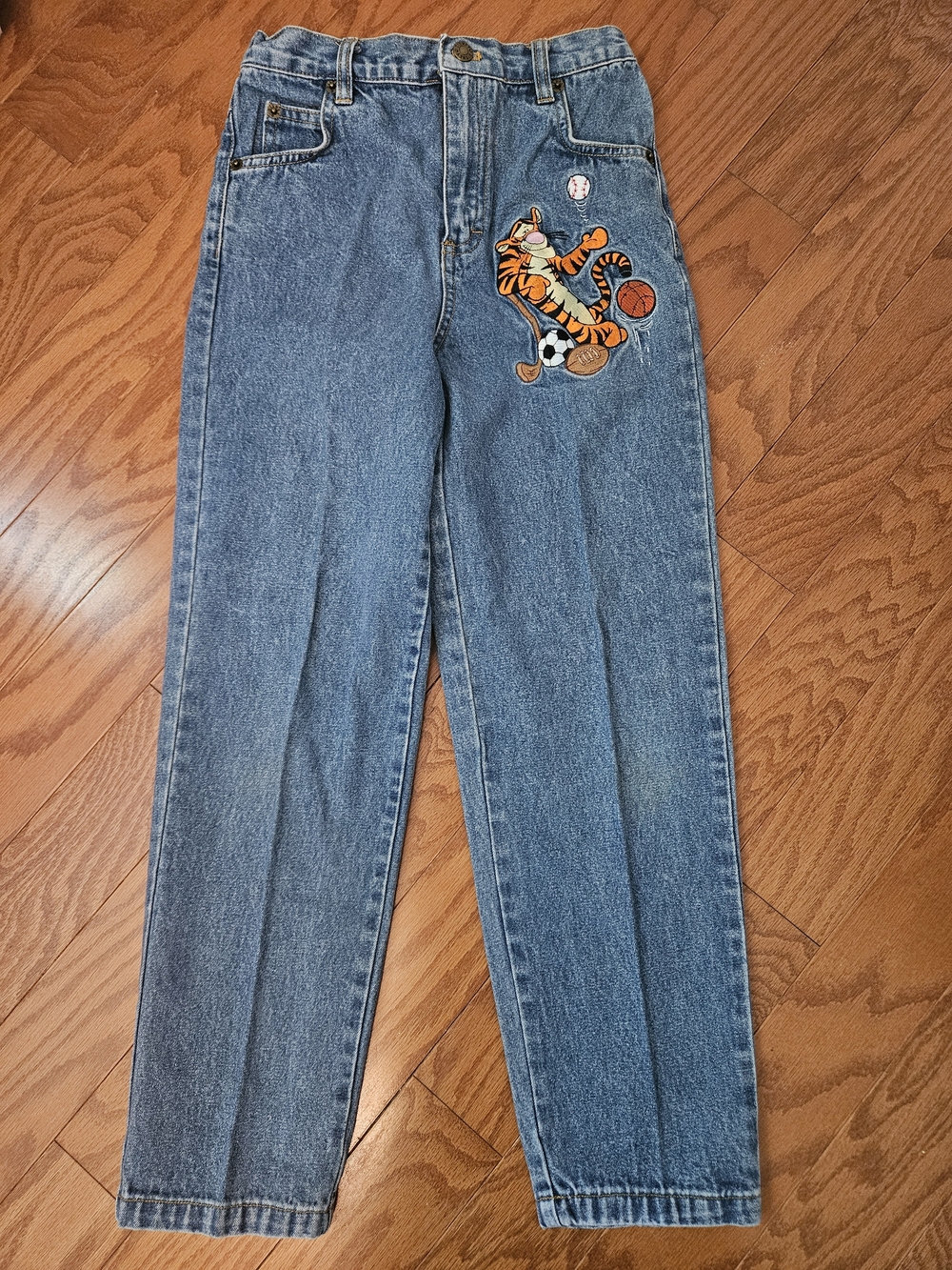 Disney Catalog Kid's M Vintage Straight-Leg Blue Jeans with Tigger Sports Patch